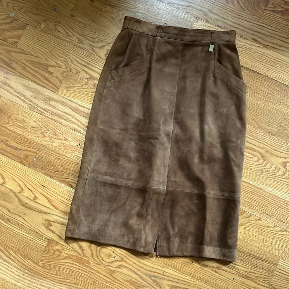 Vintage Etienne Aigner brown leather skirt women’s 12
